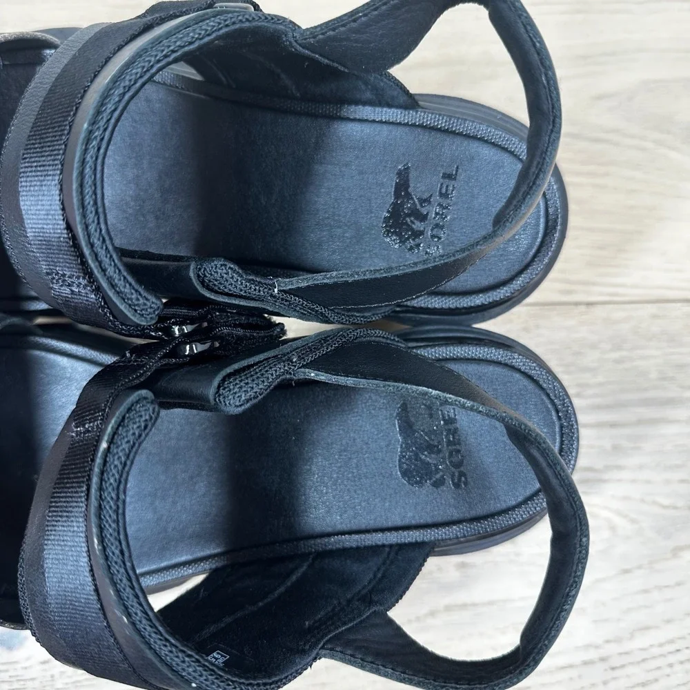 Sorel Kinetic Impact II Slingback Sandals Women 9.5 Black Platform Sport Chunky
